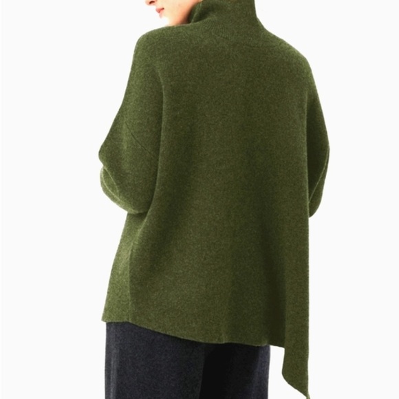 Nap Loungewear 100% Wool Slant Asymmetric Hem Turtleneck In Sage Green - Picture 11 of 11